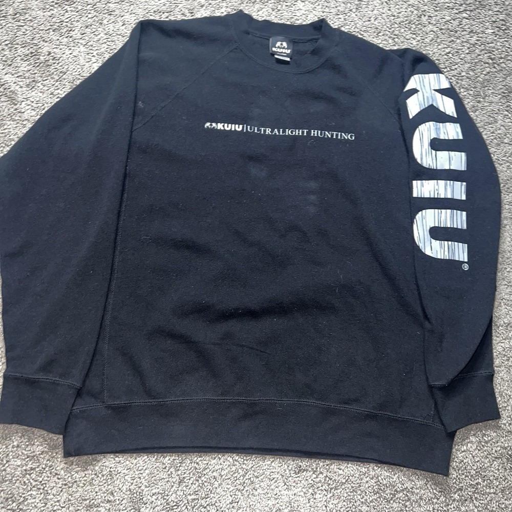 KUIU Ultralight Hunting Crewneck Sweatshirt - Sleeve Logo Black Mens XL